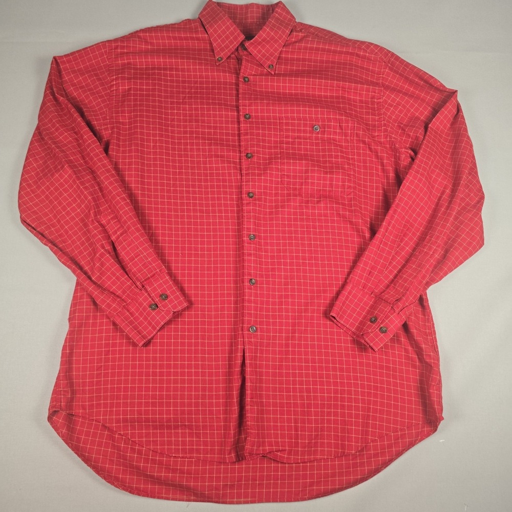 Scott Barber Dress Shirt Mens Large Red Square 100% Cotton Button  Long Sleeve